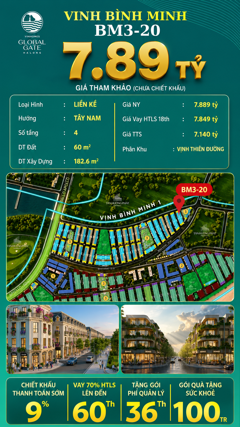 Nhà Phố Liền Kề BM3-20 Vinhomes Global Gate Hạ Long Xanh 7.89 tỷ
