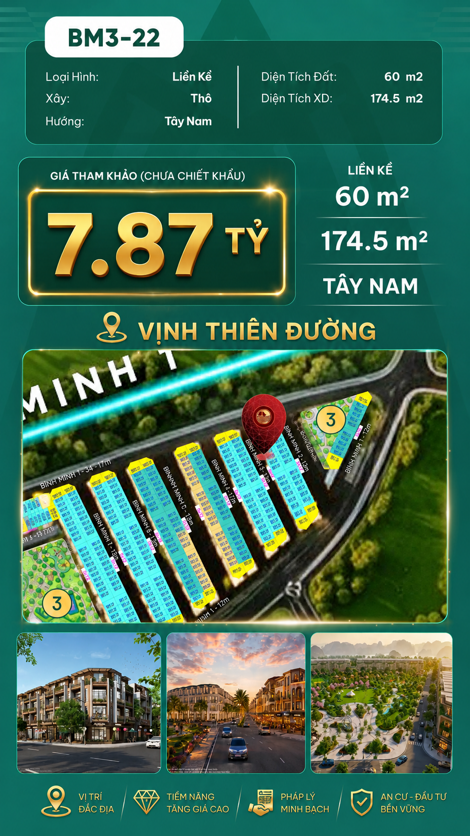 Nhà Phố Liền Kề BM3-22 Vinhomes Global Gate Hạ Long Xanh 7.87 tỷ