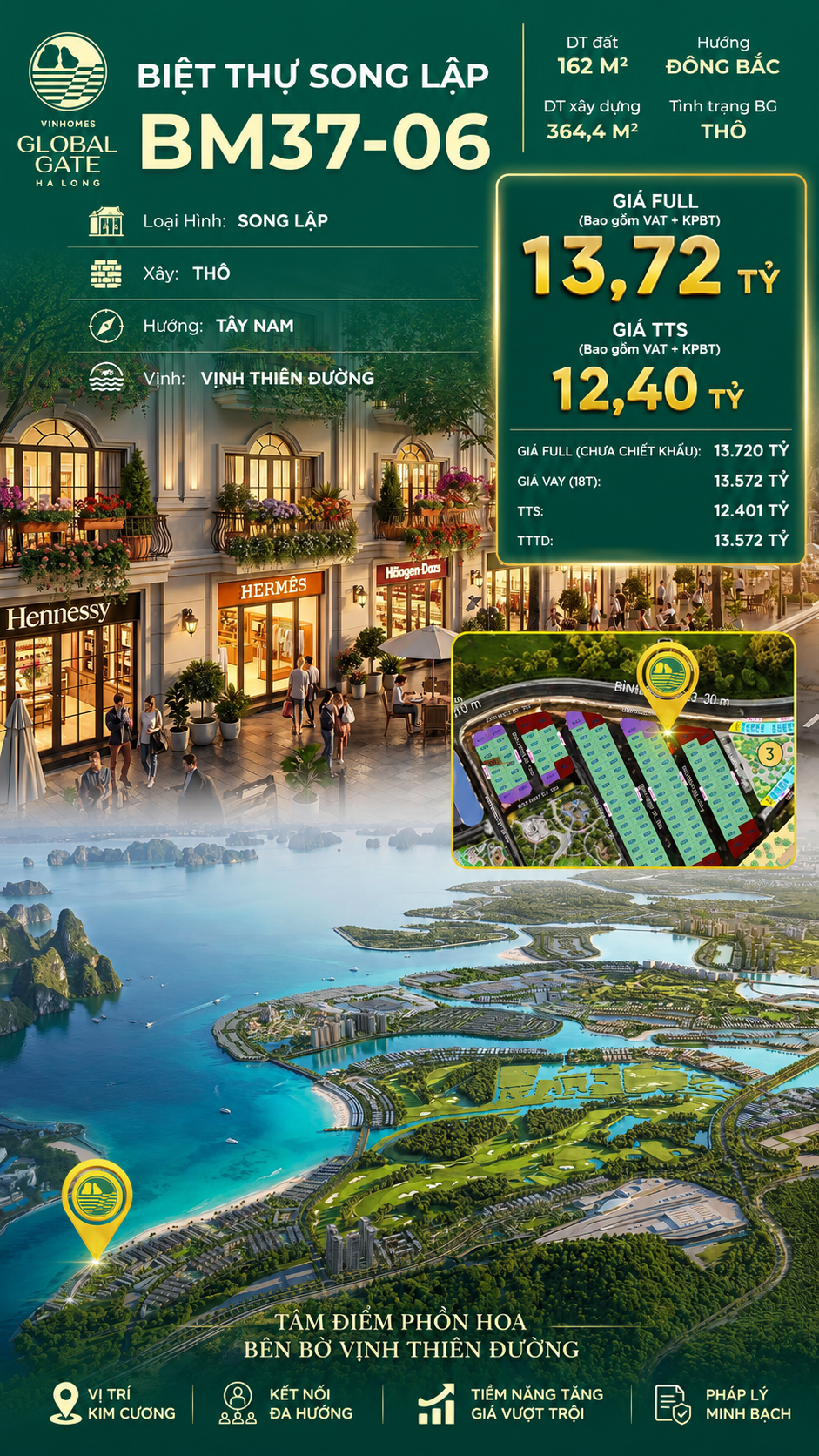 Biệt Thự Song Lập BM37-06 Vinhomes Global Gate Hạ Long 13.72 tỷ