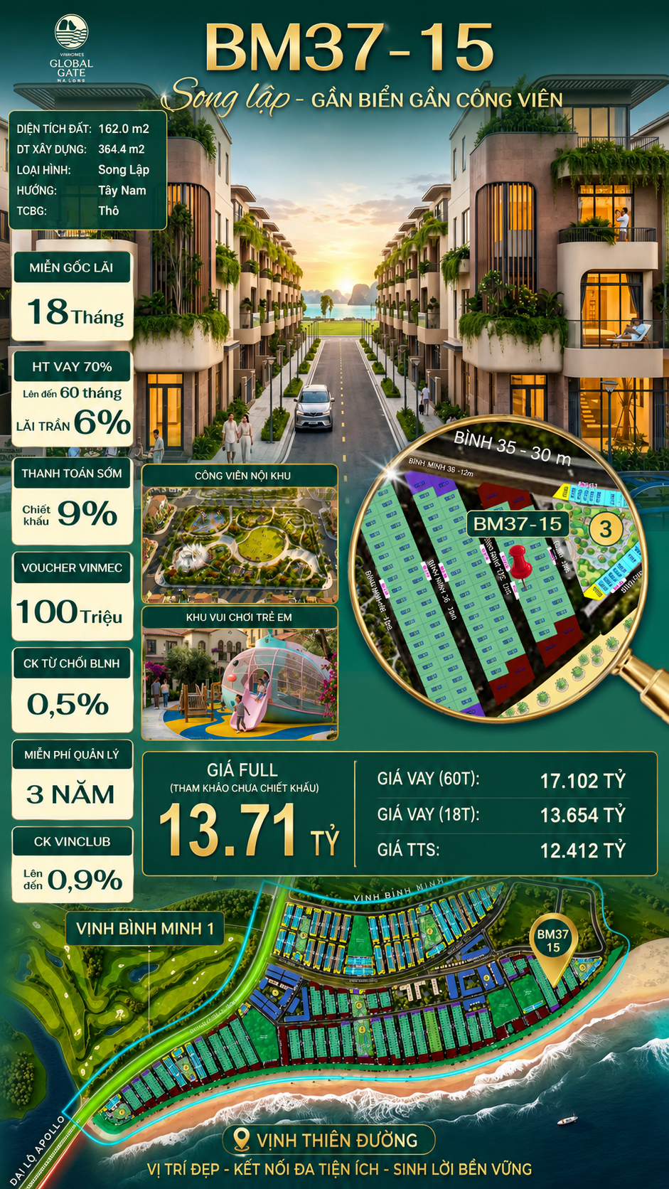Biệt Thự Song Lập BM37-15 Vinhomes Global Gate Hạ Long 13.71 tỷ