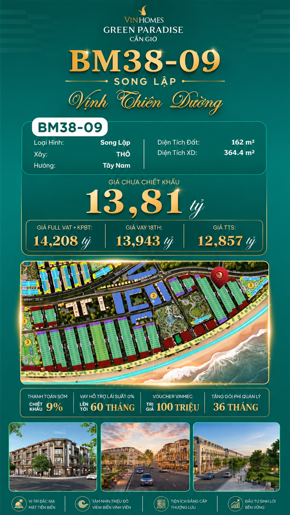 Biệt Thự Song Lập BM38-09 Vinhomes Global Gate Hạ Long 13.81 tỷ