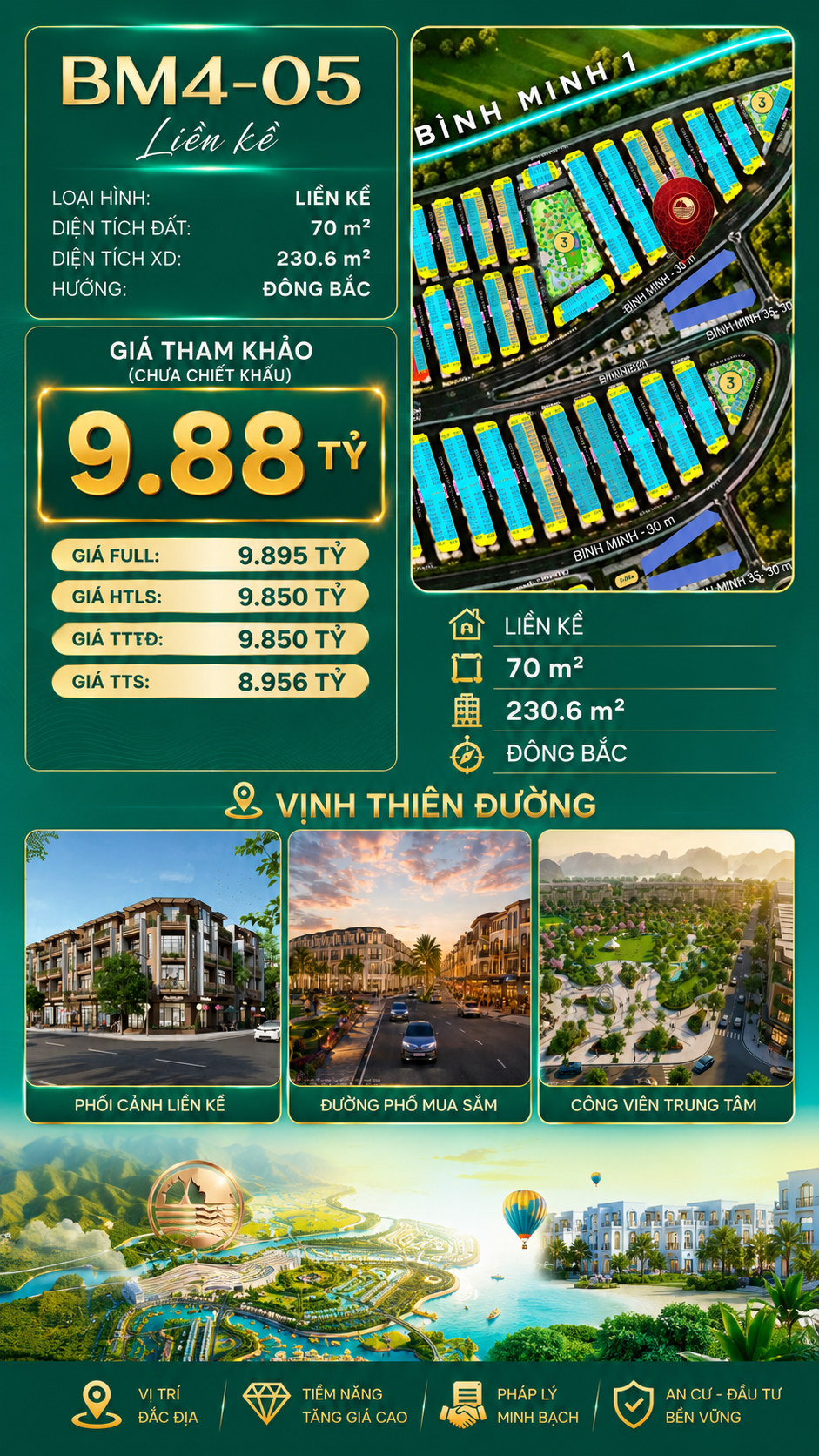 Nhà Phố Liền Kề BM4-05 Vinhomes Global Gate Hạ Long Xanh 9.88 tỷ