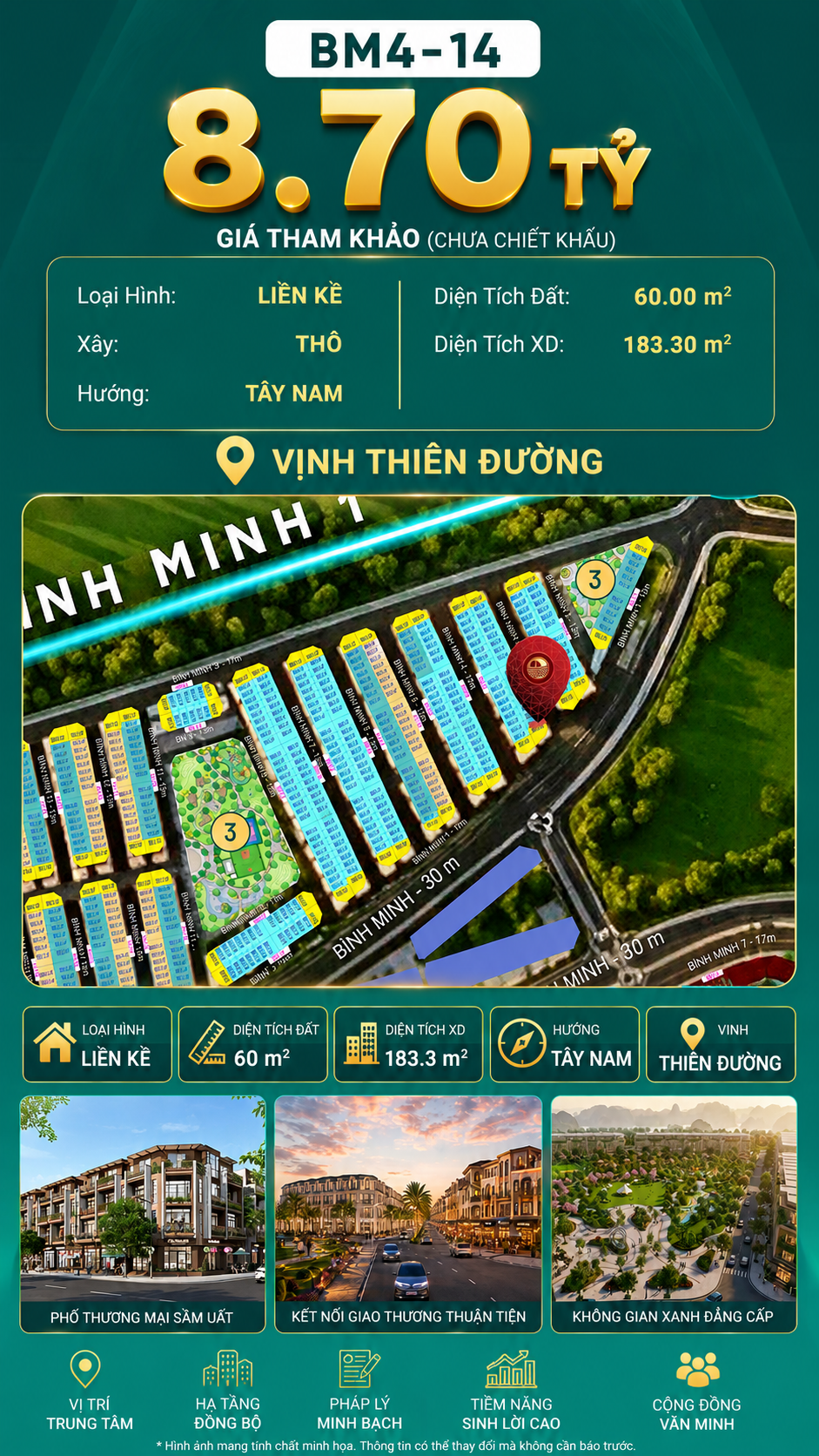 Nhà Phố Liền Kề BM4-14 Vinhomes Global Gate Hạ Long Xanh 8.70 tỷ