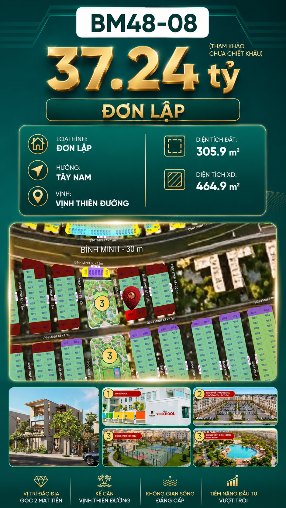 Biệt Thự Đơn Lập Góc BM48-08 Vinhomes Global Gate Hạ Long 37.24 tỷ