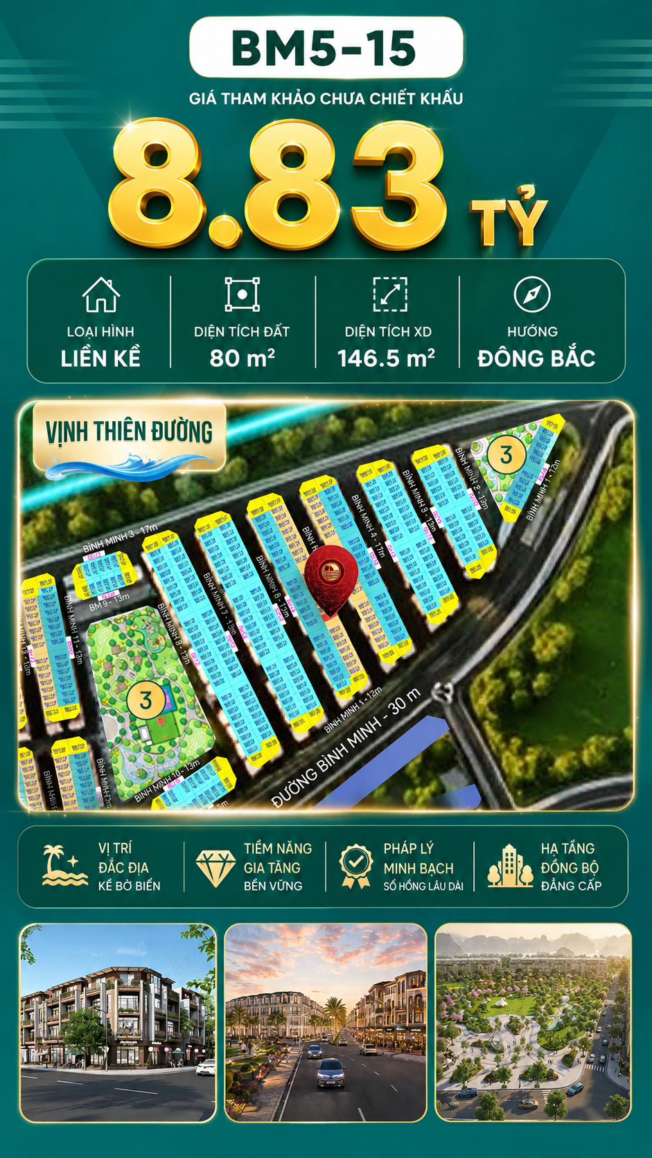 Nhà Phố Liền Kề BM5-15 Vinhomes Global Gate Hạ Long Xanh 8.83 tỷ