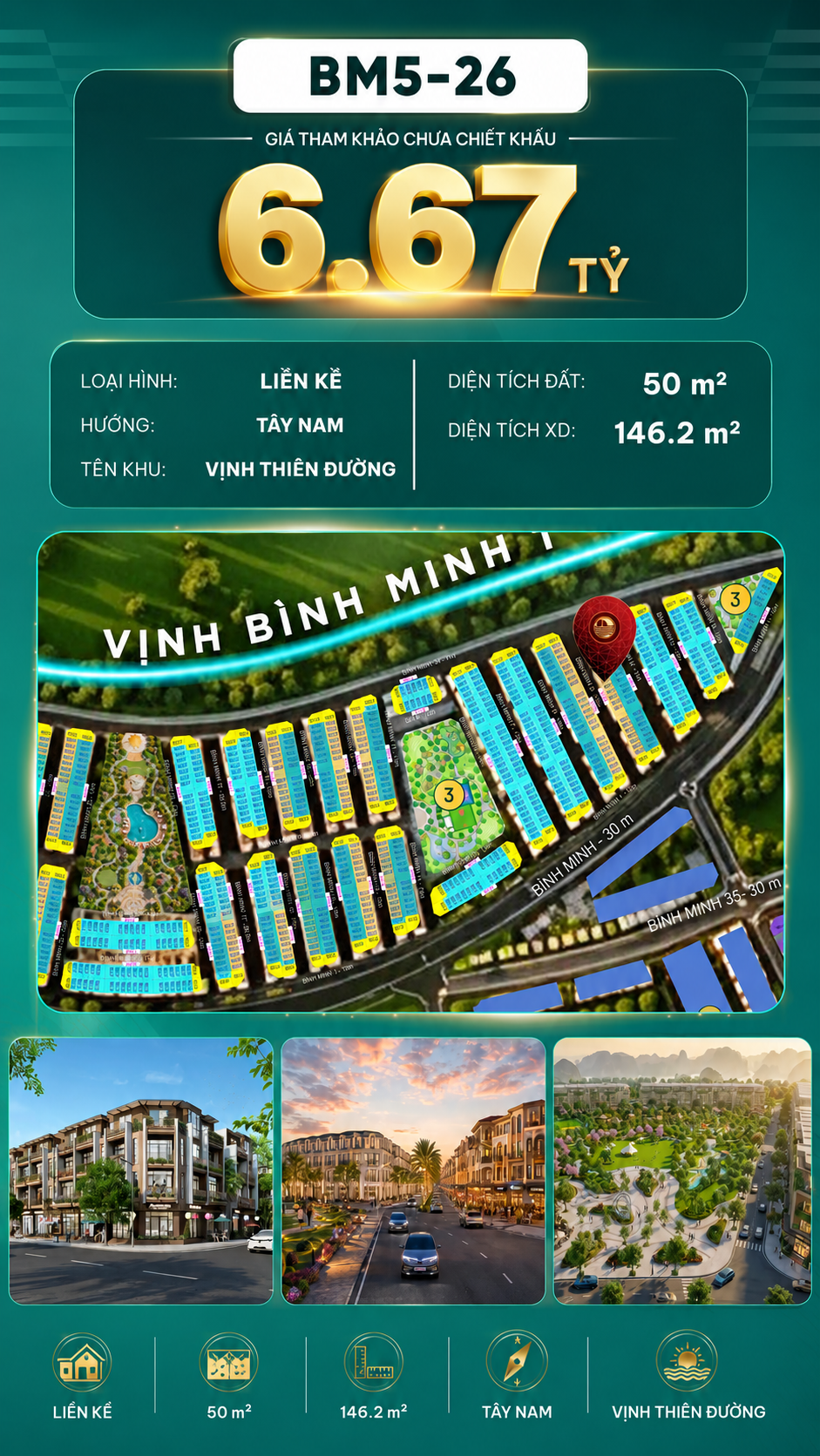 Nhà Phố Liền Kề BM5-26 Vinhomes Global Gate Hạ Long Xanh 6.67 tỷ