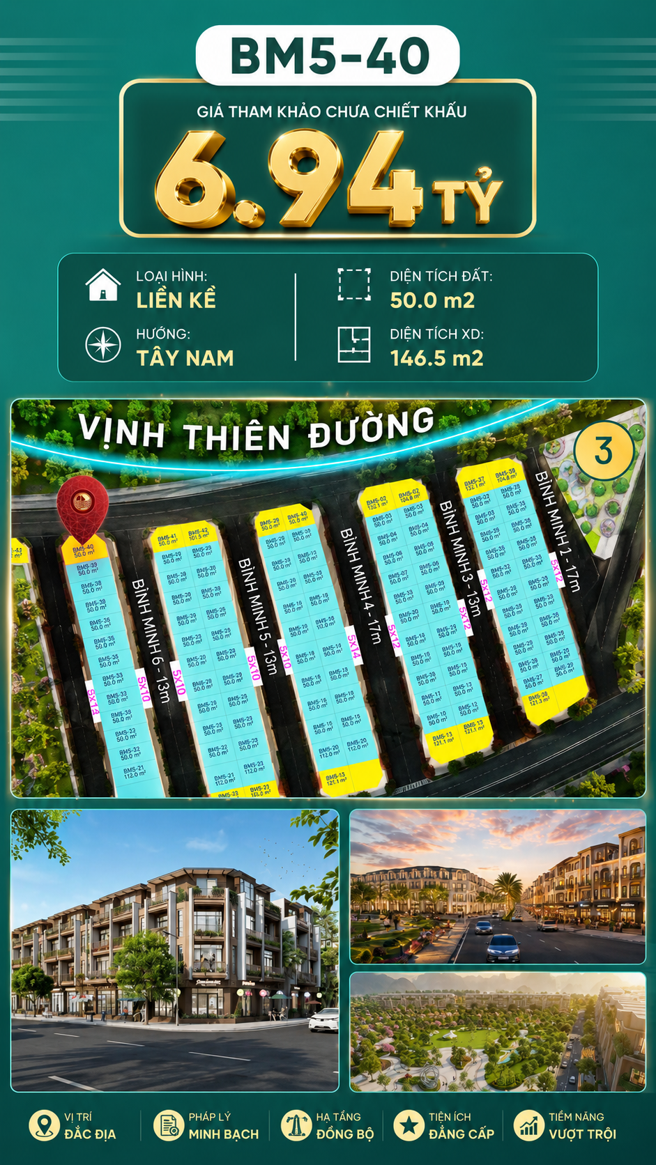 Nhà Phố Liền Kề BM5-40 Vinhomes Global Gate Hạ Long Xanh 6.94 tỷ
