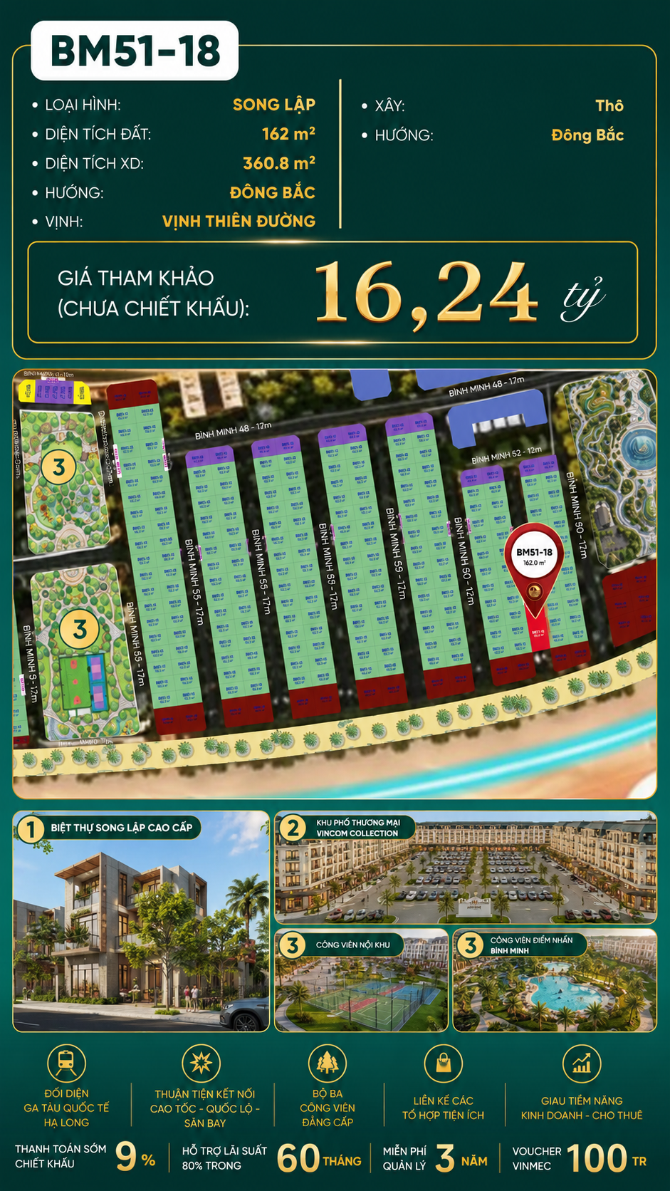 Biệt Thự Song Lập BM51-18 Vinhomes Global Gate Hạ Long 16.24 tỷ