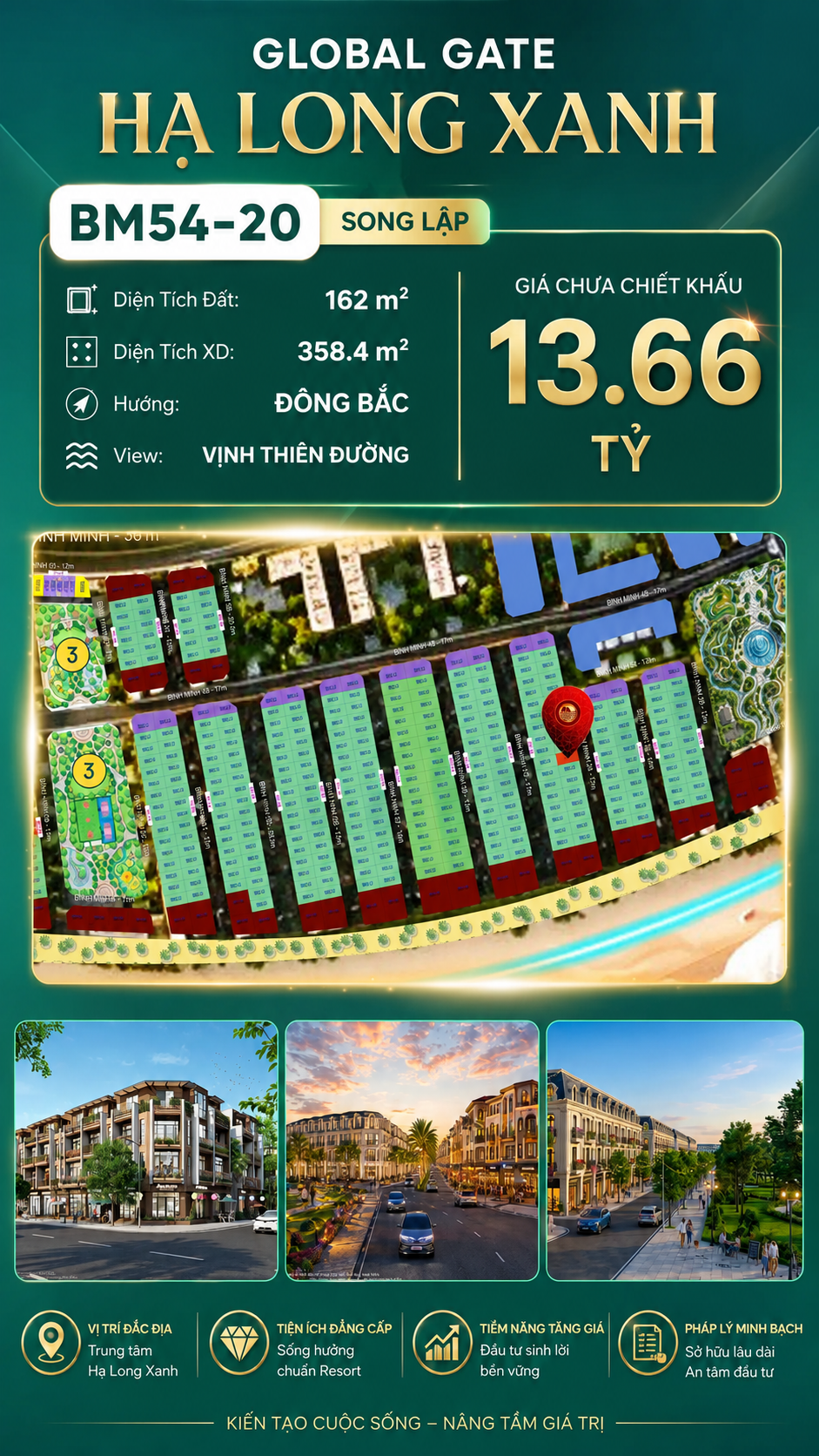 Biệt Thự Song Lập BM54-20 Vinhomes Global Gate Hạ Long Xanh 13.66 tỷ