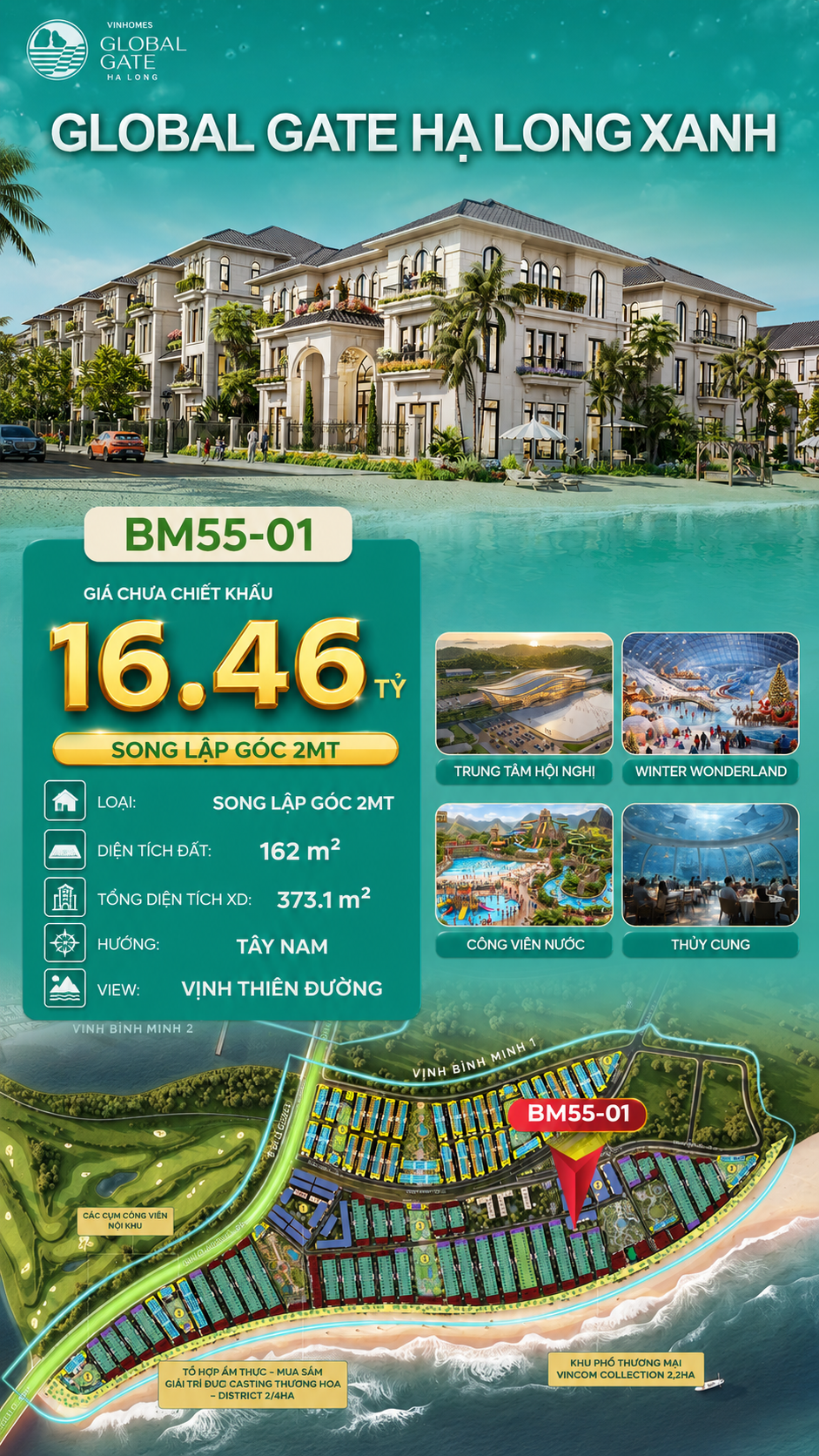 Biệt Thự Song Lập Góc BM55-01 Vinhomes Global Gate Hạ Long 16.46 tỷ