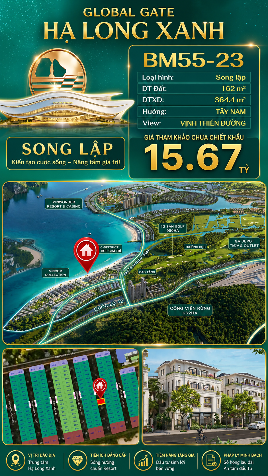 Biệt Thự Song Lập BM55-23 Vinhomes Global Gate Hạ Long Xanh 15.67 tỷ