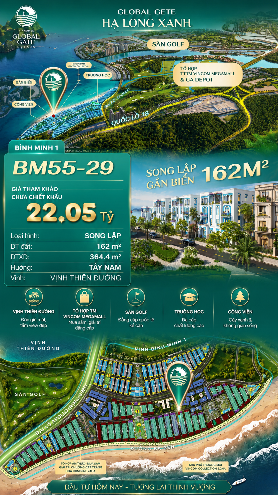 Biệt Thự Song Lập BM55-29 Vinhomes Global Gate Hạ Long Xanh 22.05 tỷ
