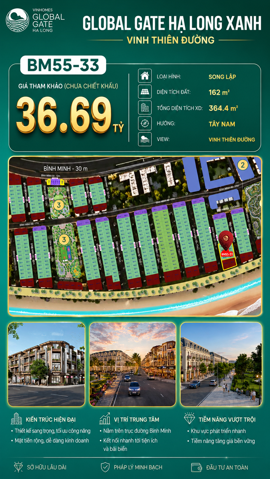 Biệt Thự Song Lập BM55-33 Vinhomes Global Gate Hạ Long Xanh 36.69 tỷ
