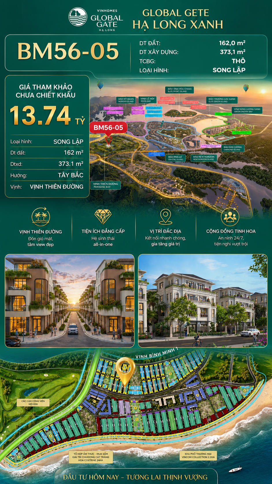 Biệt Thự Song Lập BM56-05 Vinhomes Global Gate Hạ Long Xanh 13.74 tỷ