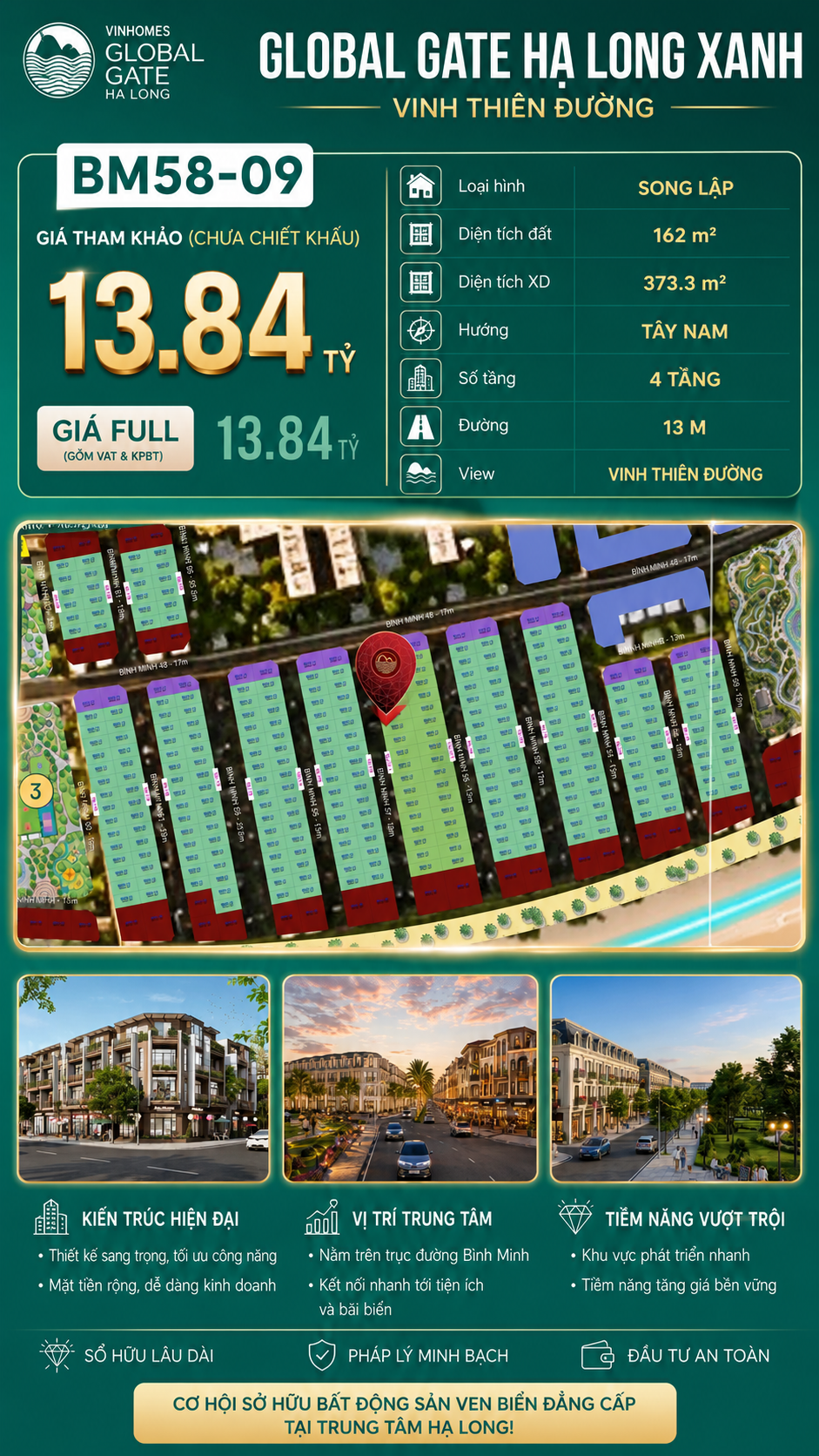 Biệt Thự Song Lập BM58-09 Vinhomes Global Gate Hạ Long Xanh 13.84 tỷ