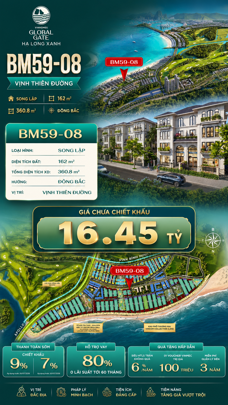 Biệt Thự Song Lập BM59-08 Vinhomes Global Gate Hạ Long Xanh 16.45 tỷ