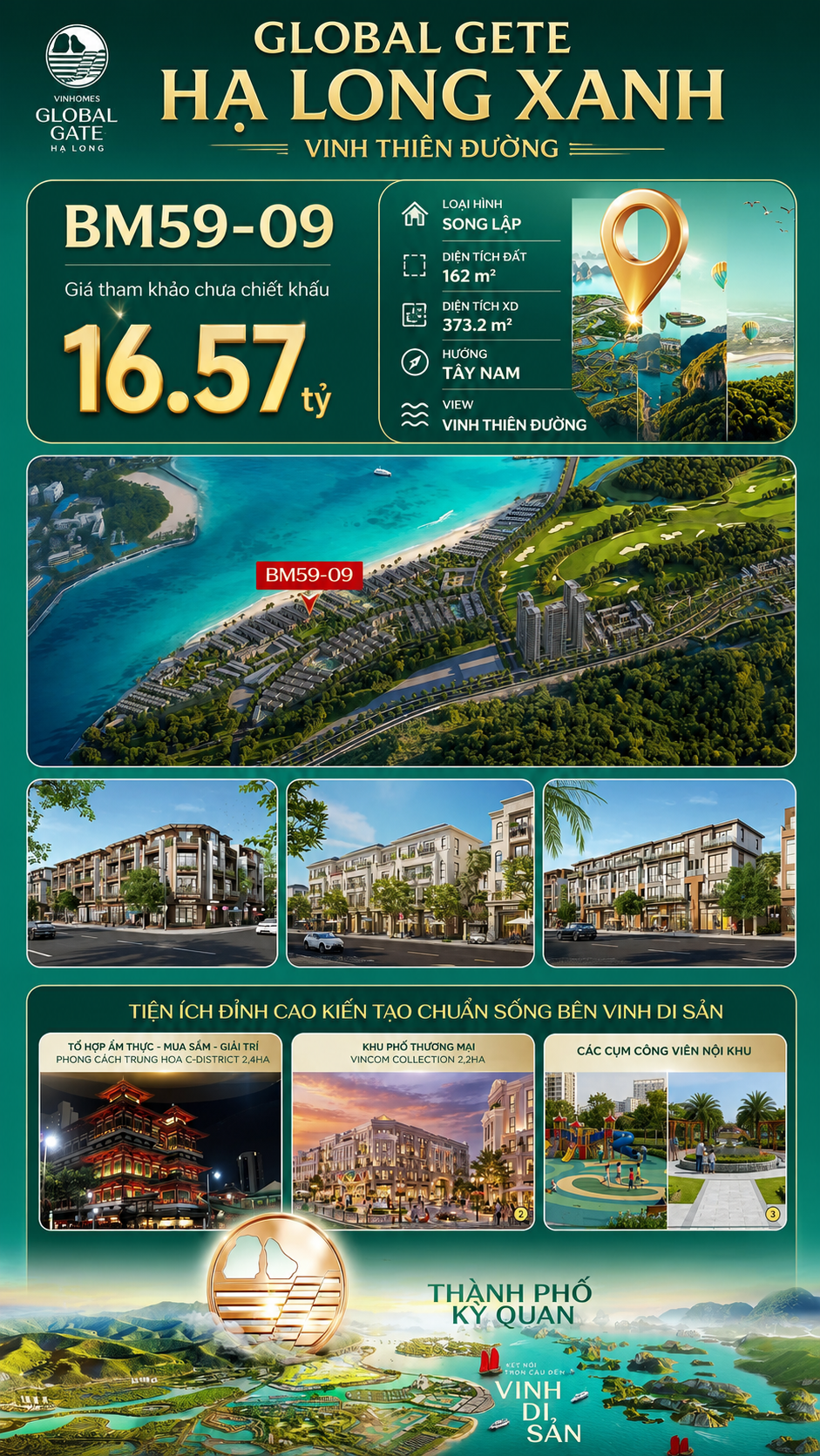 Biệt Thự Song Lập BM59-09 Vinhomes Global Gate Hạ Long Xanh 16.57 tỷ