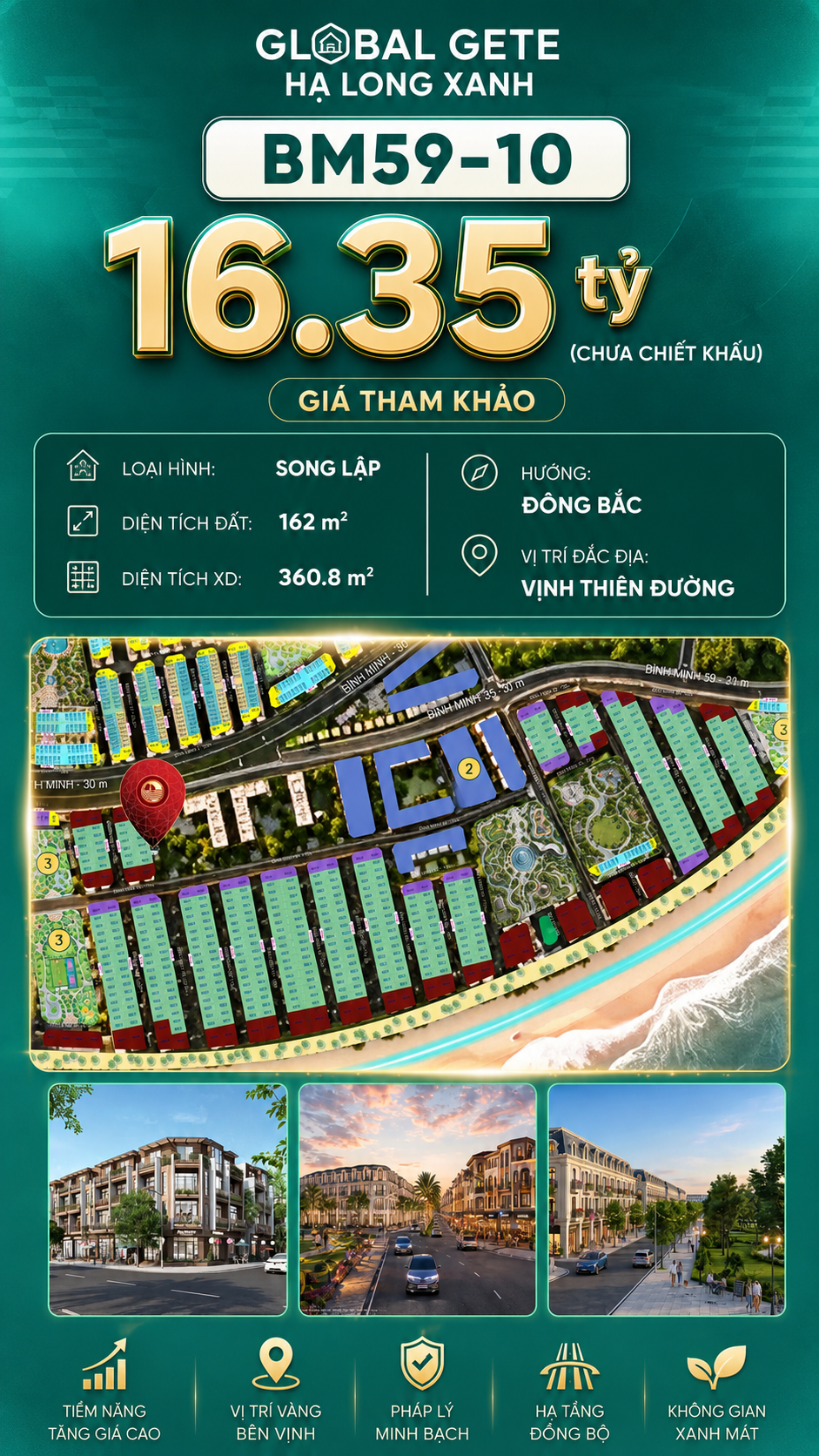 Biệt Thự Song Lập BM59-10 Vinhomes Global Gate Hạ Long Xanh 16.35 tỷ