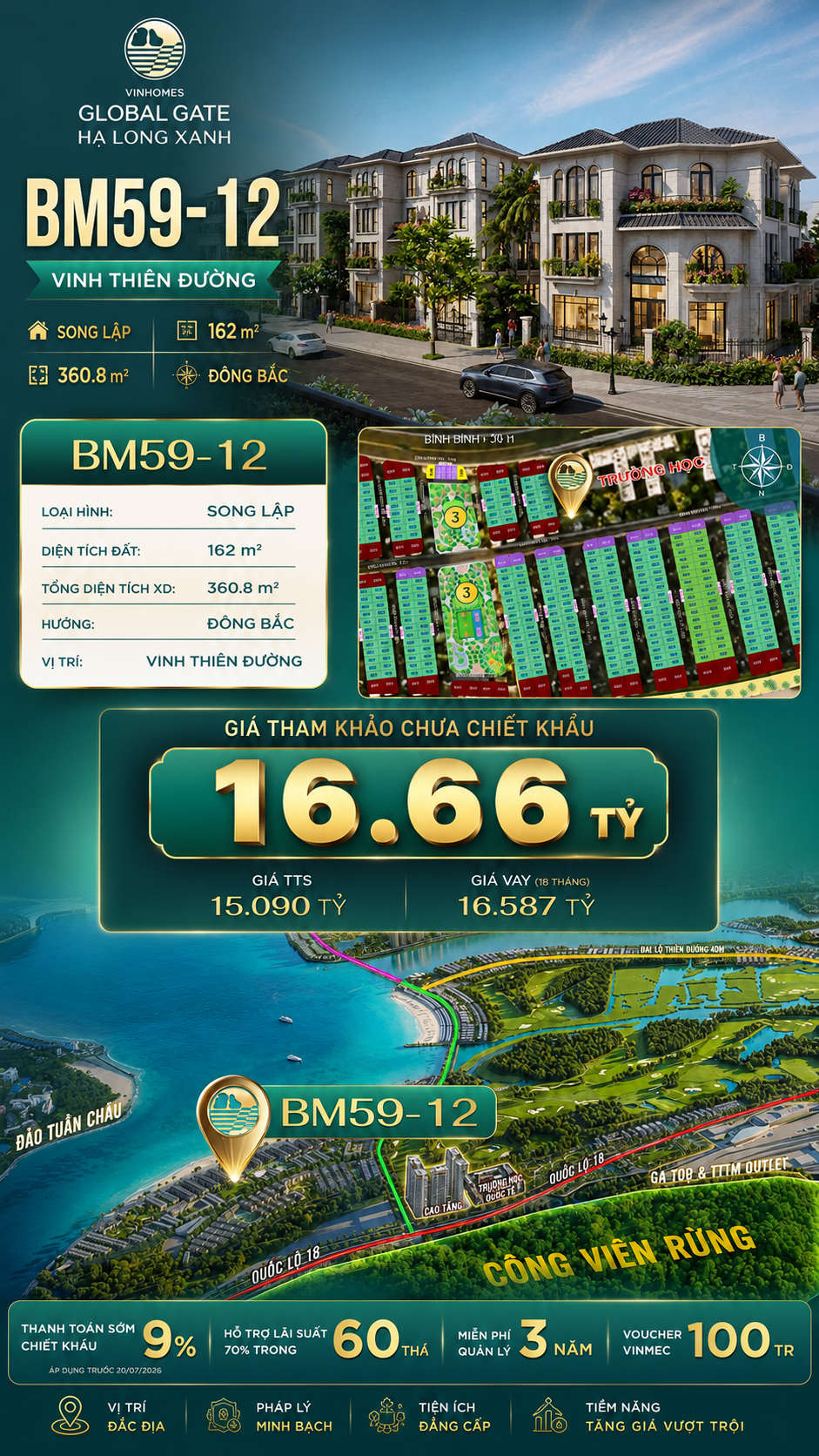 Biệt Thự Song Lập BM59-12 Vinhomes Global Gate Hạ Long Xanh 16.66 tỷ