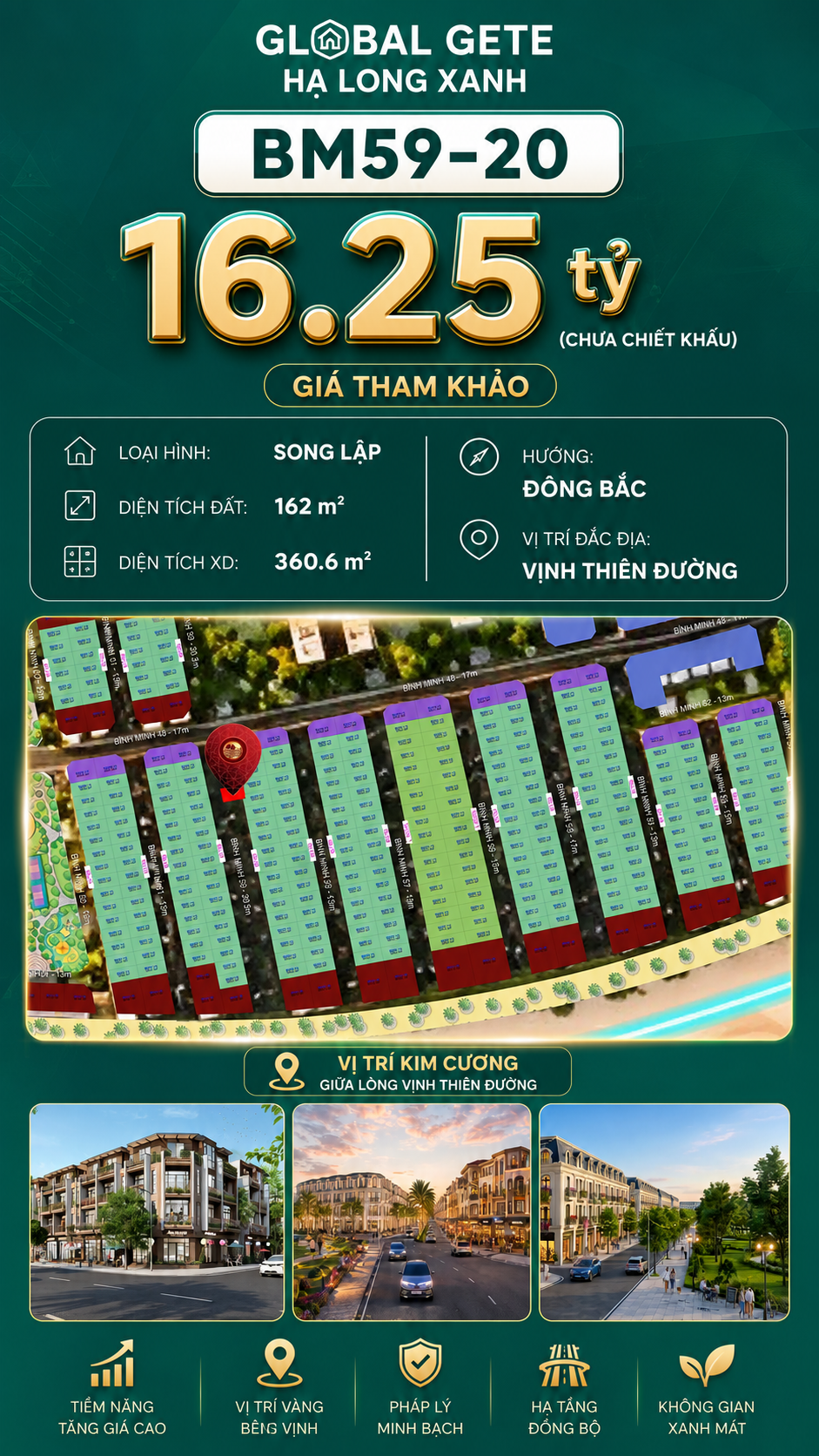 Biệt Thự Song Lập BM59-20 Vinhomes Global Gate Hạ Long Xanh 16.25 tỷ