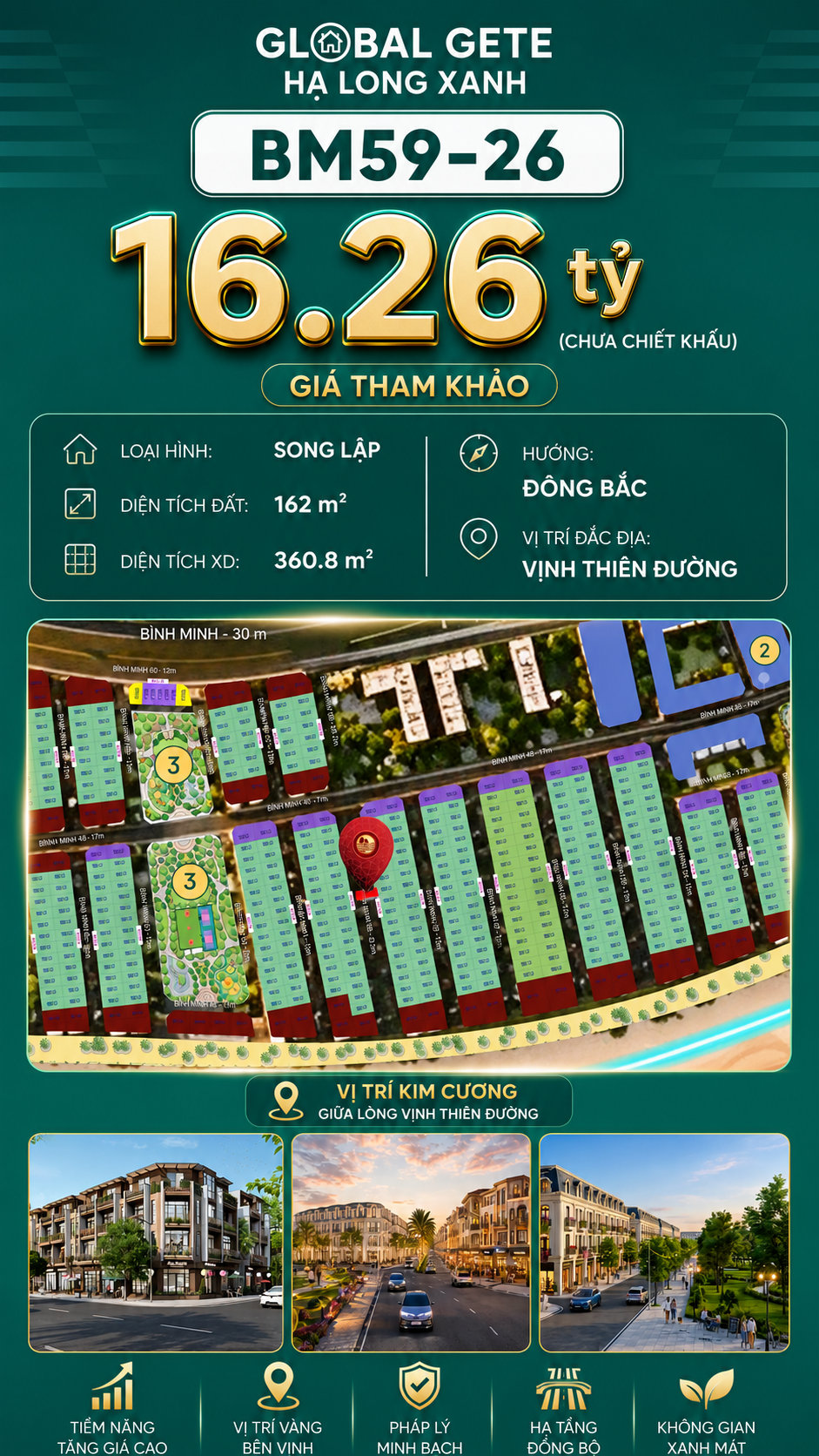 Biệt Thự Song Lập BM59-26 Vinhomes Global Gate Hạ Long Xanh 16.26 tỷ
