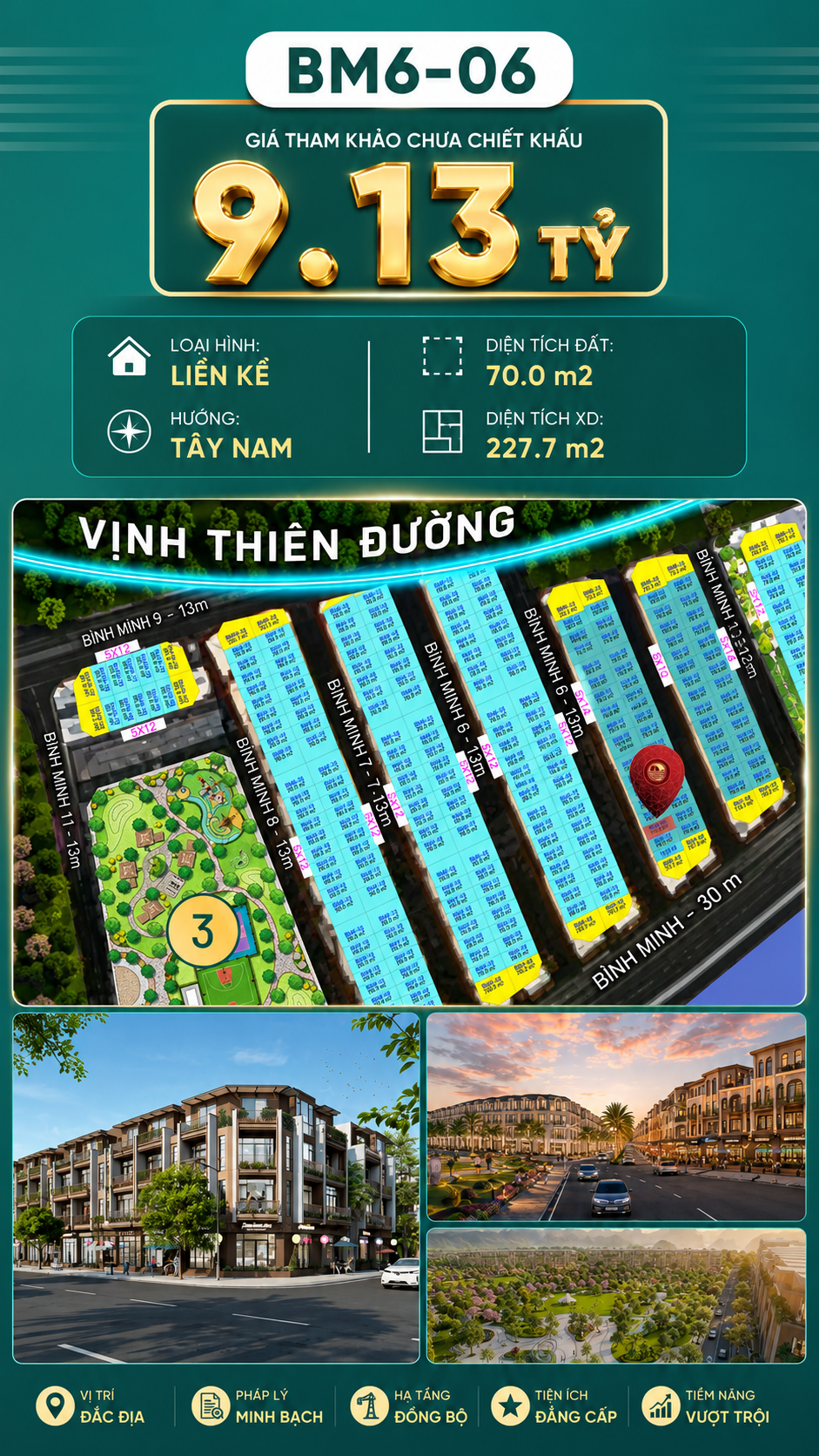 Nhà Phố Liền Kề BM6-06 Vinhomes Global Gate Hạ Long Xanh 9.13 tỷ