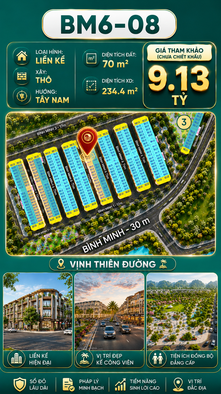 Nhà Phố Liền Kề BM6-08 Vinhomes Global Gate Hạ Long Xanh 9.13 tỷ