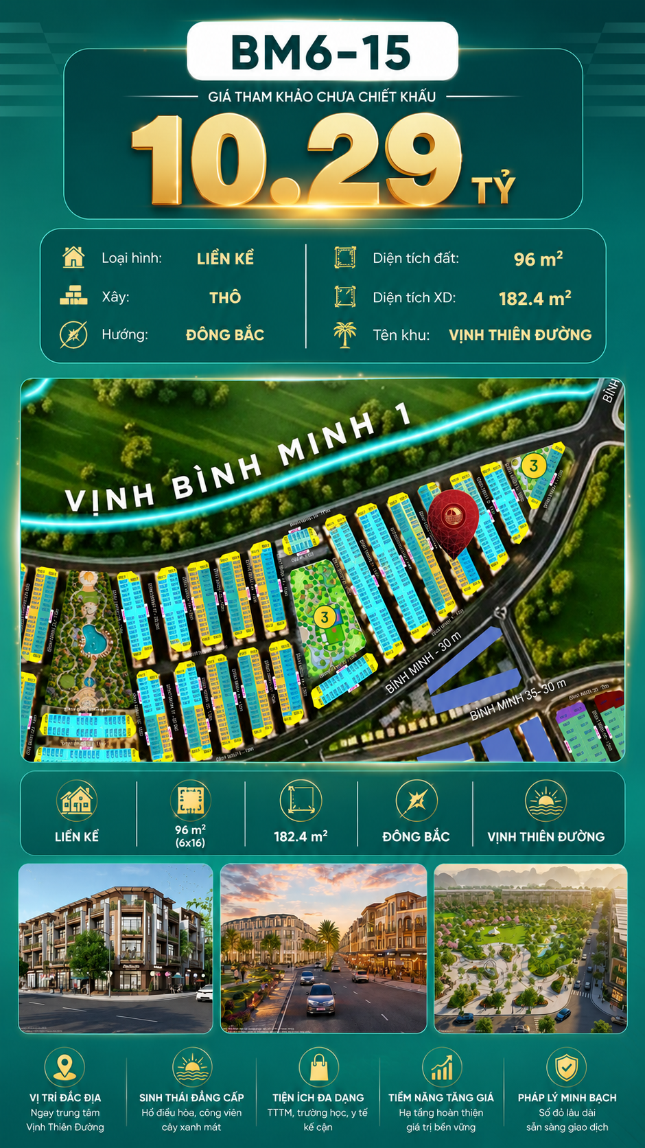 Nhà Phố Liền Kề BM6-15 Vinhomes Global Gate Hạ Long Xanh 10.29 tỷ