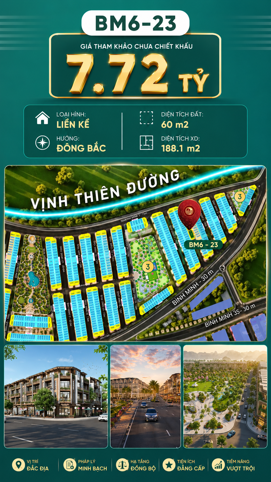 Nhà Phố Liền Kề BM6-23 Vinhomes Global Gate Hạ Long Xanh 7.72 tỷ