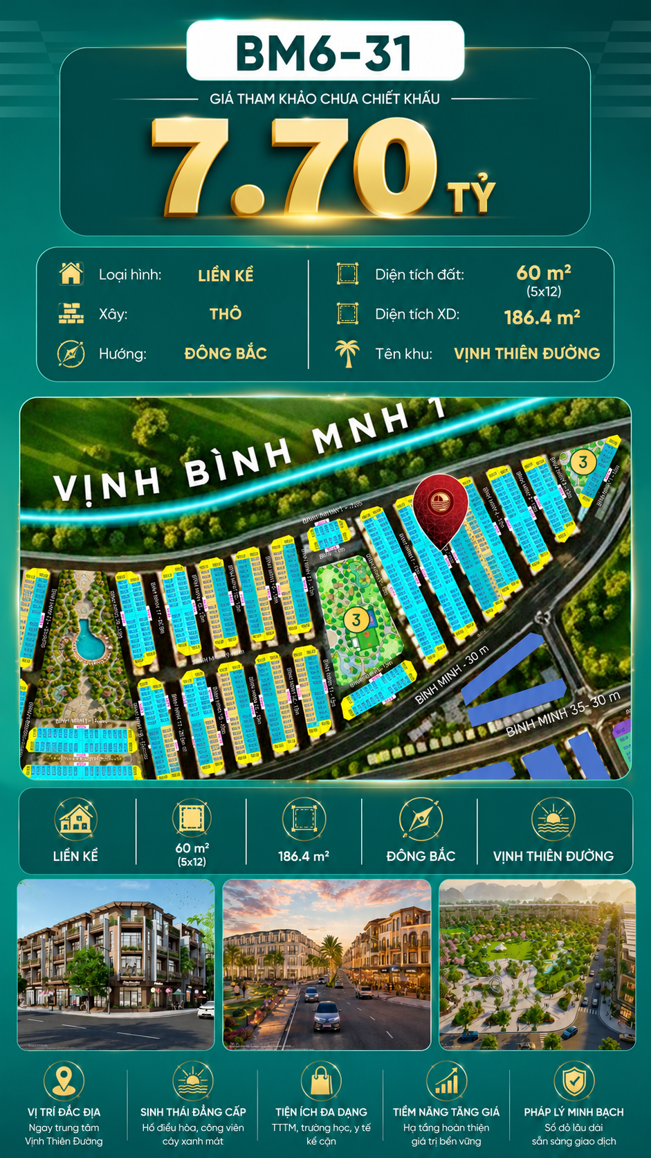 Nhà Phố Liền Kề BM6-31 Vinhomes Global Gate Hạ Long Xanh 7.70 tỷ