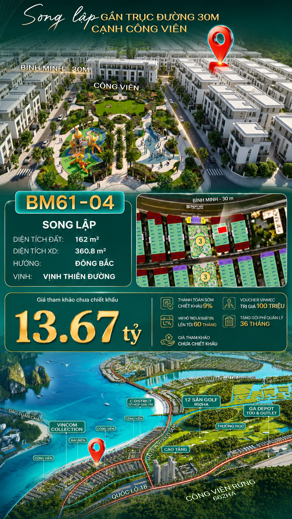 Biệt Thự Song Lập BM61-04 Vinhomes Global Gate Hạ Long Xanh 13.67 tỷ