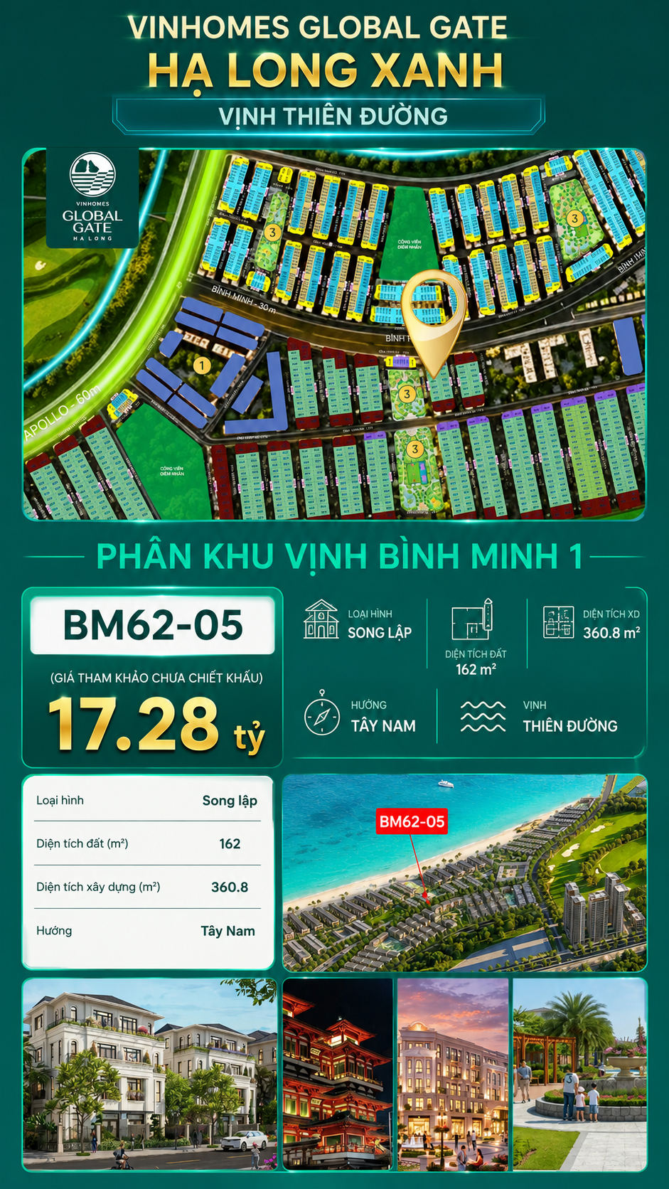 Biệt Thự Song Lập BM62-05 Vinhomes Global Gate Hạ Long Xanh 17.28 tỷ