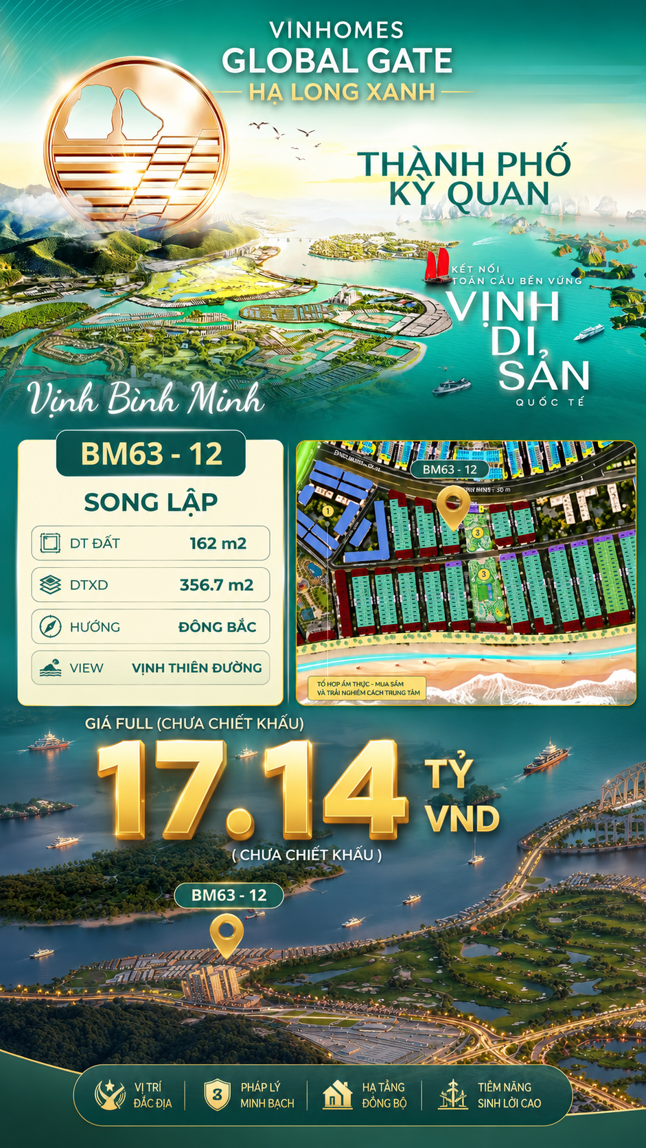 Biệt Thự Song Lập BM63-12 Vinhomes Global Gate Hạ Long Xanh 17.14 tỷ