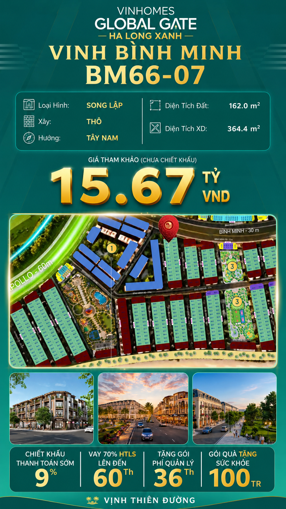 Biệt Thự Song Lập BM66-07 Vinhomes Global Gate Hạ Long Xanh 15.67 tỷ