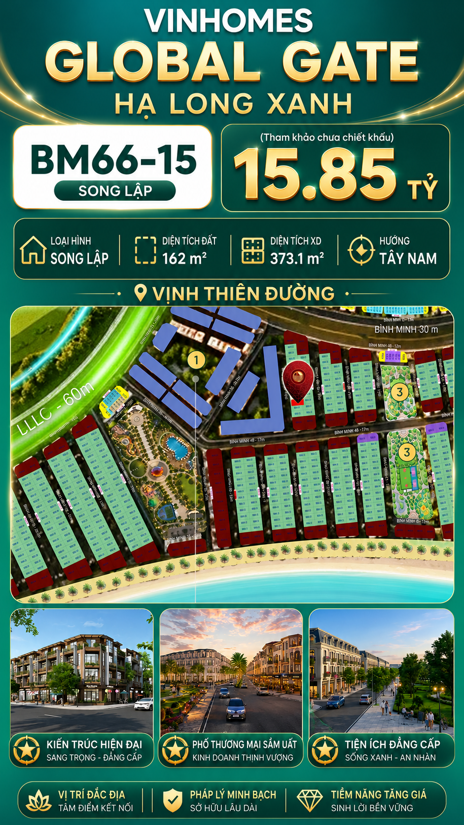 Biệt Thự Song Lập BM66-15 Vinhomes Global Gate Hạ Long 15.85 tỷ