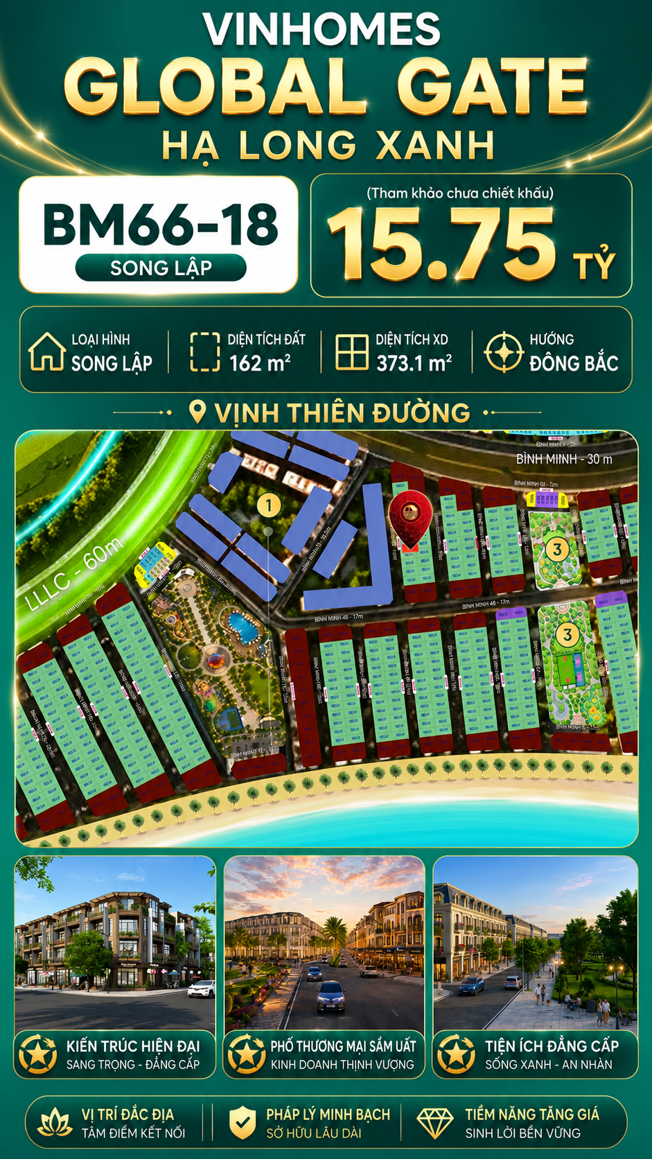 Biệt Thự Song Lập BM66-18 Vinhomes Global Gate Hạ Long 15.75 tỷ