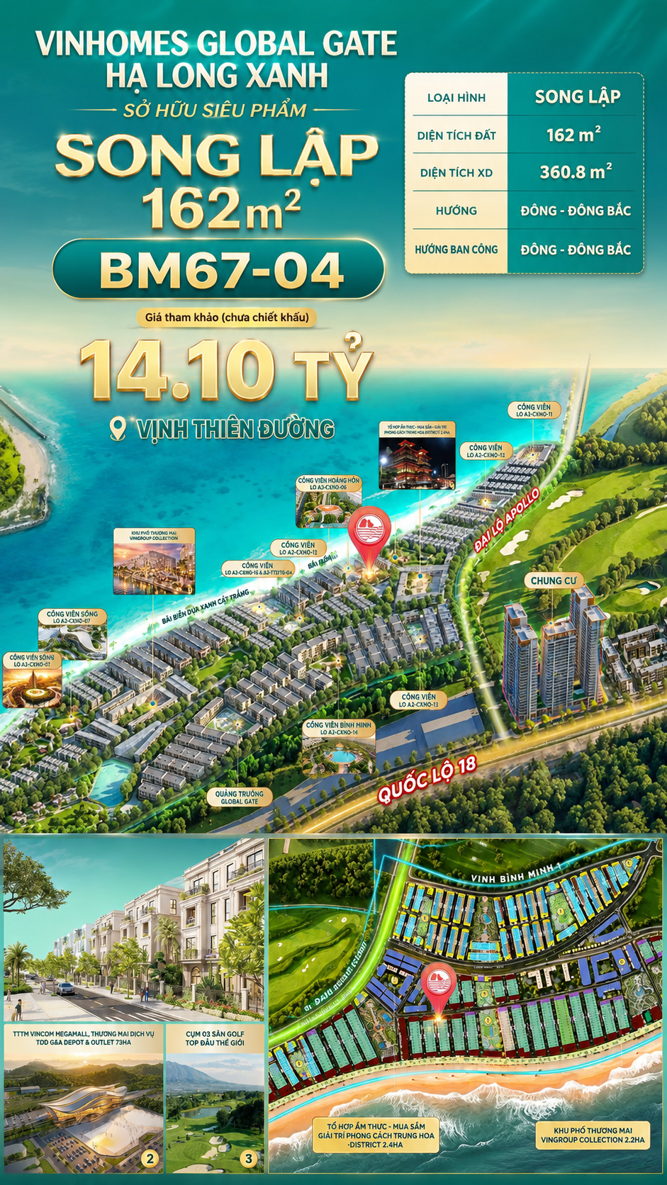 Biệt Thự Song Lập BM67-04 Vinhomes Global Gate Hạ Long 14.10 tỷ