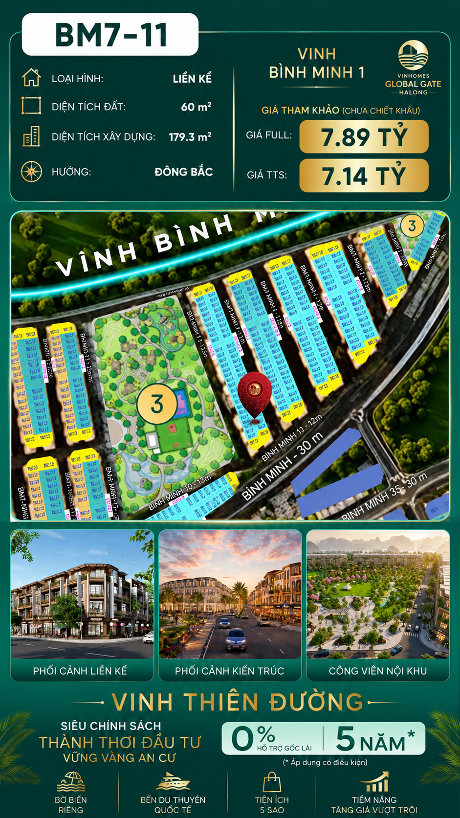 Nhà Phố Liền Kề BM7-11 Vinhomes Global Gate Hạ Long Xanh 7.89 tỷ