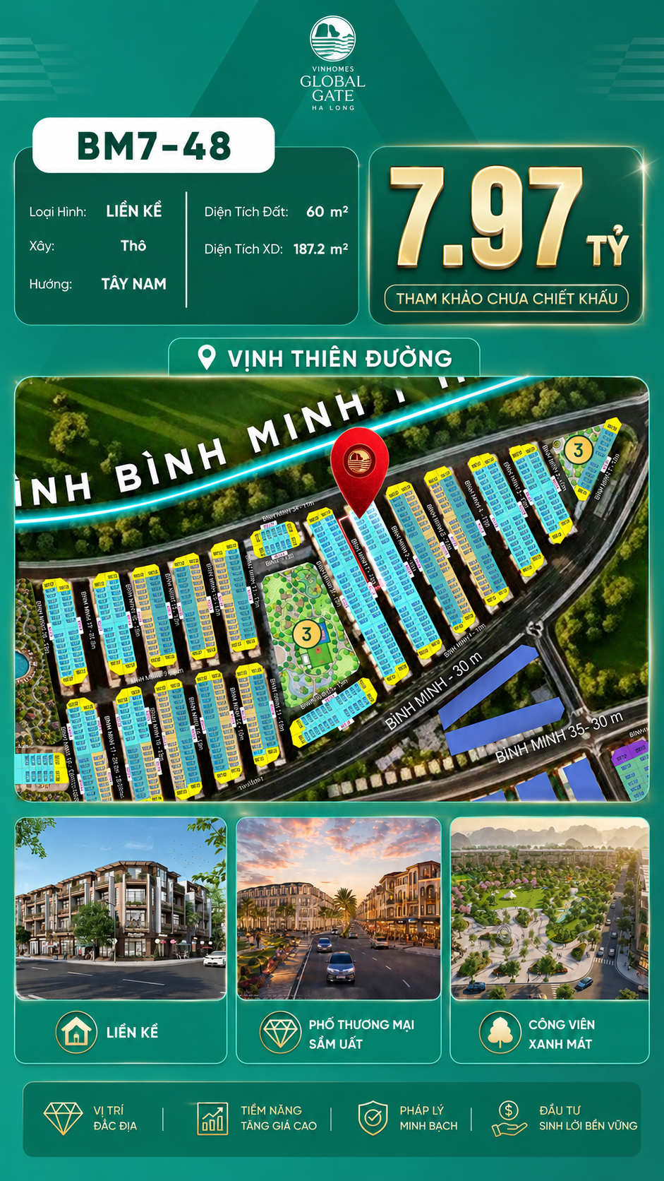 Nhà Phố Liền Kề BM7-48 Vinhomes Global Gate Hạ Long Xanh 7.97 tỷ