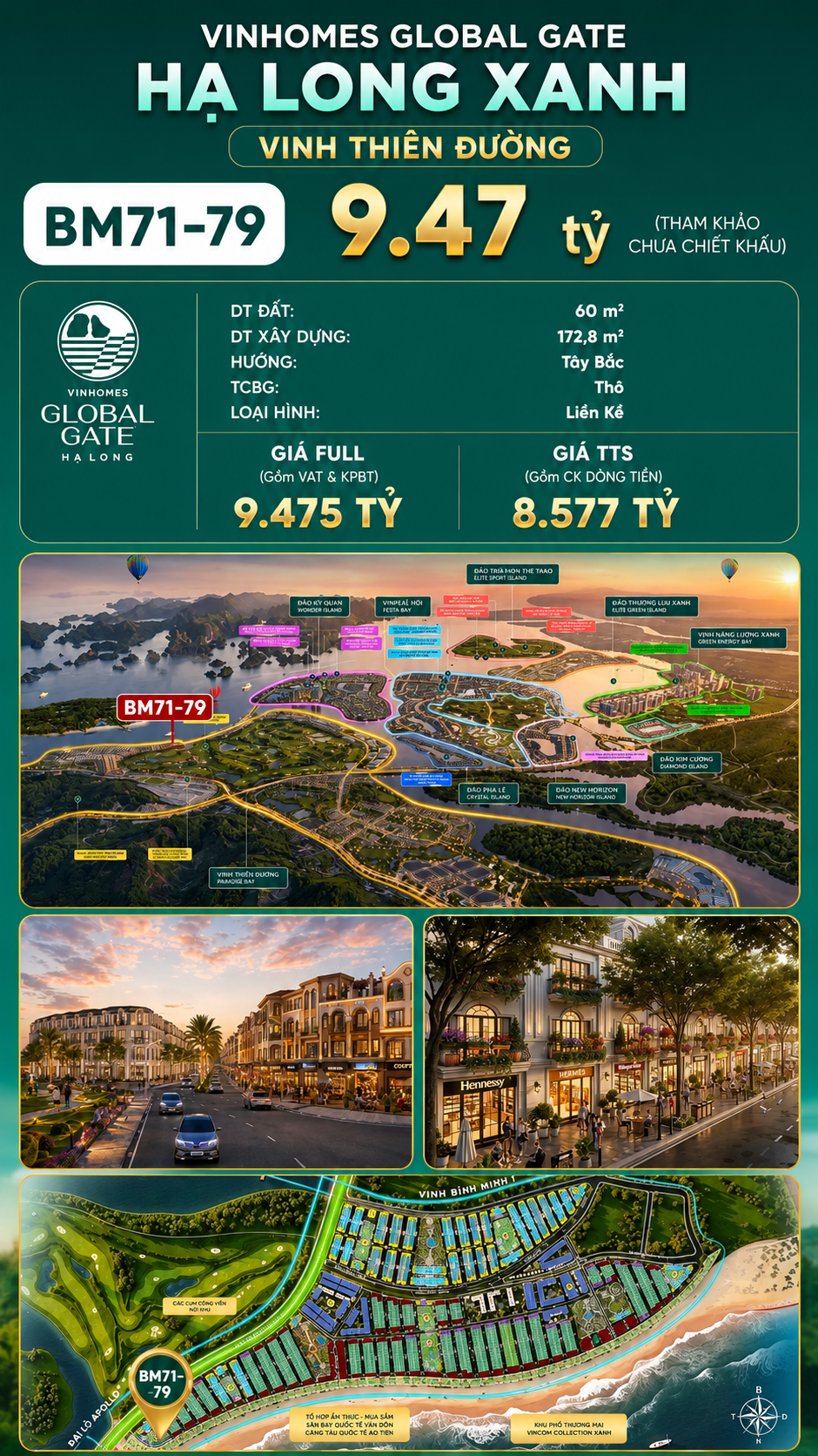 Liền Kề BM71-79 Vinhomes Global Gate Hạ Long Xanh 9.47 tỷ