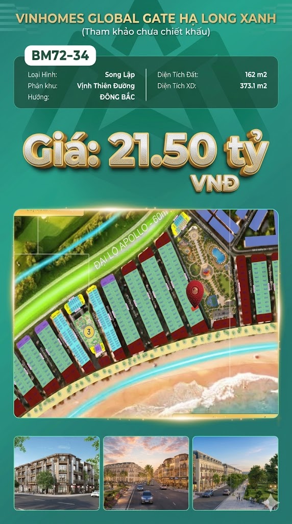 Biệt Thự Song Lập BM73-34 Vinhomes Global Gate Hạ Long 21.56 tỷ