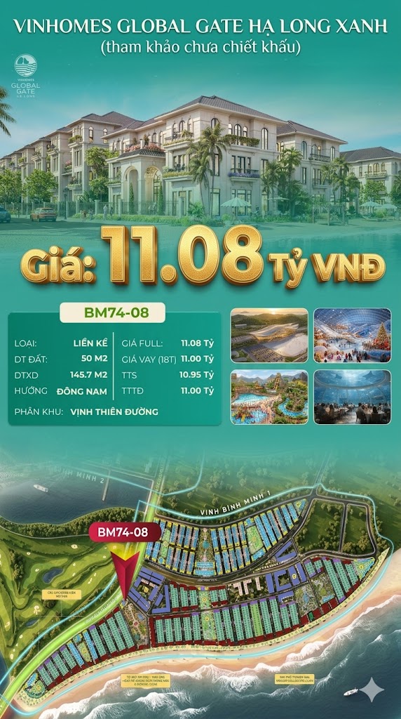 Liền Kề BM74-08 Vinhomes Global Gate Hạ Long Xanh 11.08 tỷ
