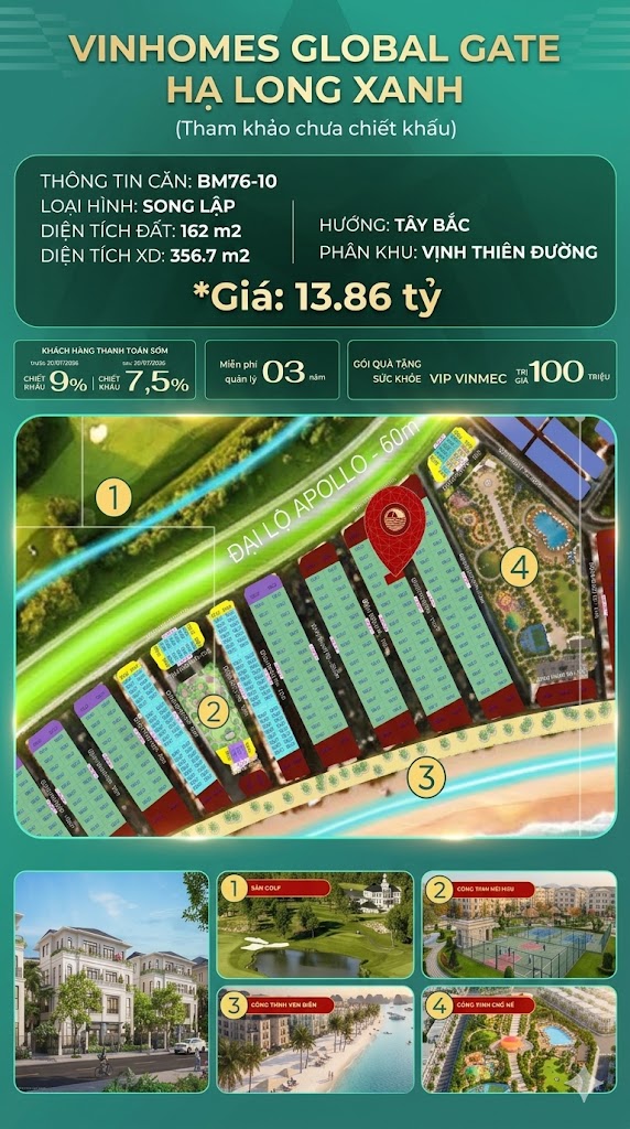 Biệt Thự Song Lập BM76-10 Vinhomes Global Gate Hạ Long 13.86 tỷ