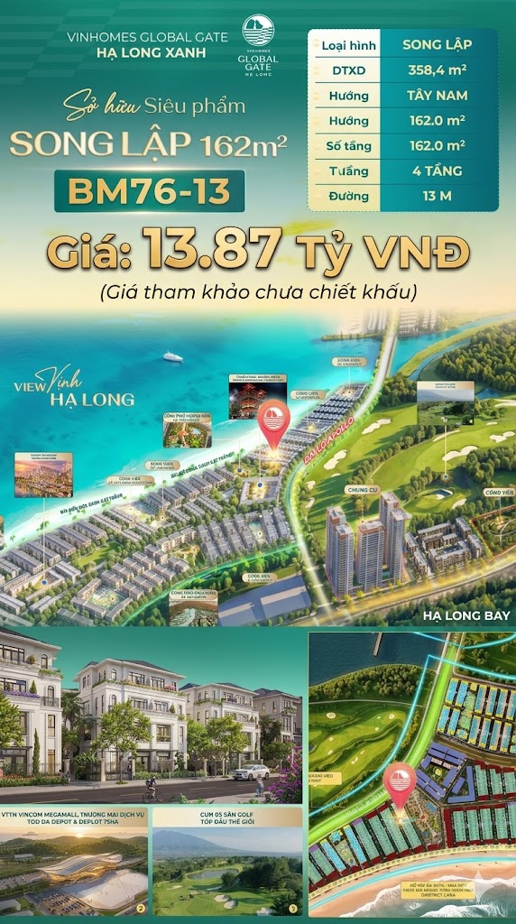 Biệt Thự Song Lập BM76-13 Vinhomes Global Gate Hạ Long 14 tỷ