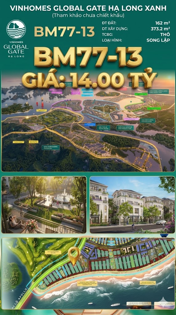 Biệt Thự Song Lập BM77-13 Vinhomes Global Gate Hạ Long 14 tỷ