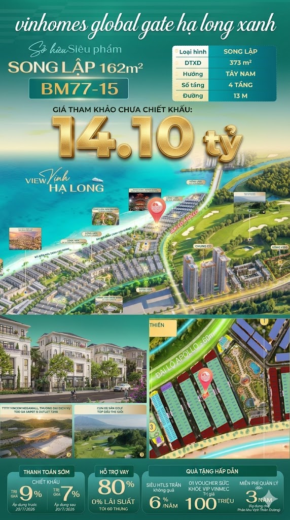 Biệt Thự Song Lập BM77-15 Vinhomes Global Gate Hạ Long 14.1 tỷ