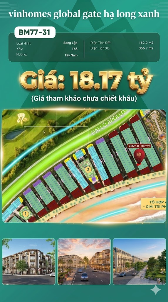 Biệt Thự Song Lập BM77-31 Vinhomes Global Gate Hạ Long 18.17 tỷ
