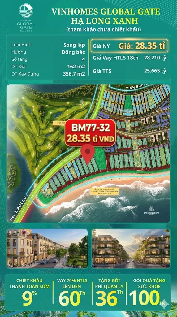 Biệt Thự Song Lập BM77-32 Vinhomes Global Gate Hạ Long 28.35 tỷ
