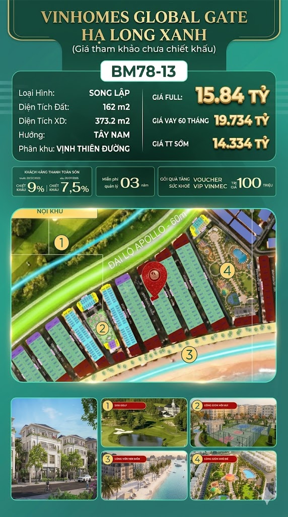 Biệt Thự Song Lập BM78-13 Vinhomes Global Gate Hạ Long 15.84 tỷ