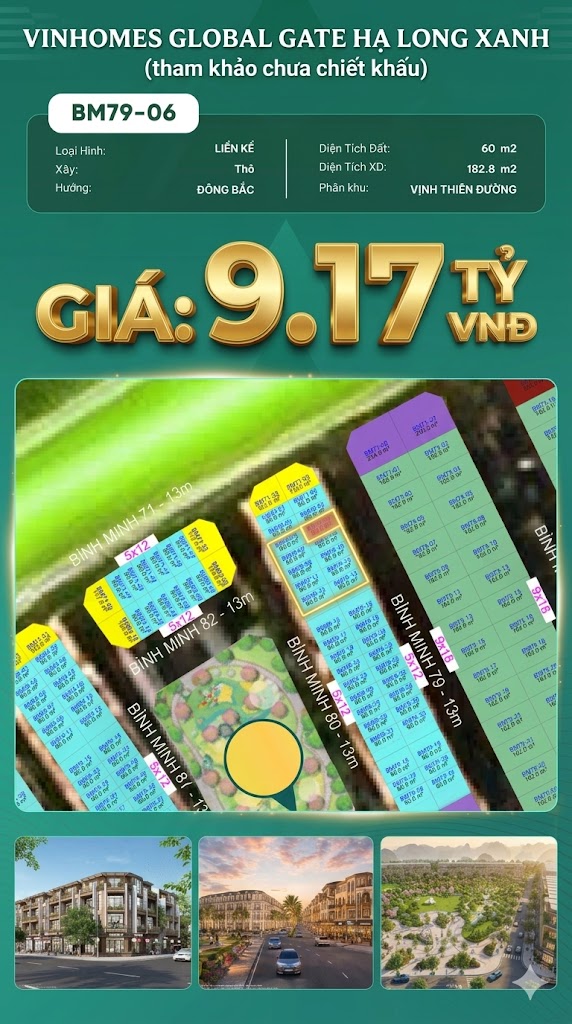 Liền Kề BM79-06 Vinhomes Global Gate Hạ Long Xanh 9.17 tỷ